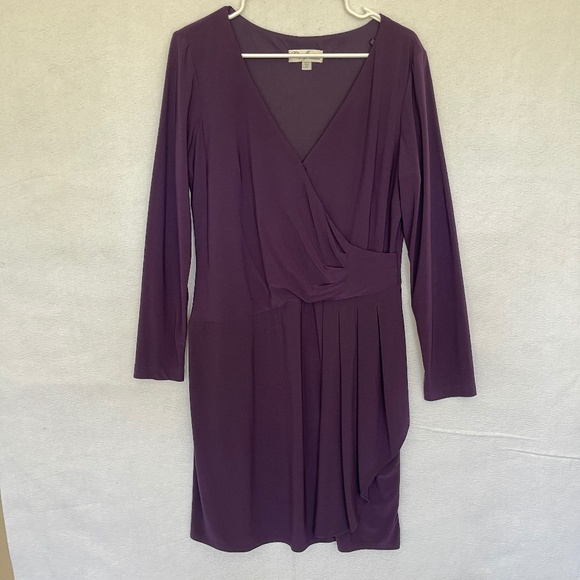 Eliza J Royal Collection Long Sleeve V Neck Mini Dress Stretch Purple - Picture 1 of 13